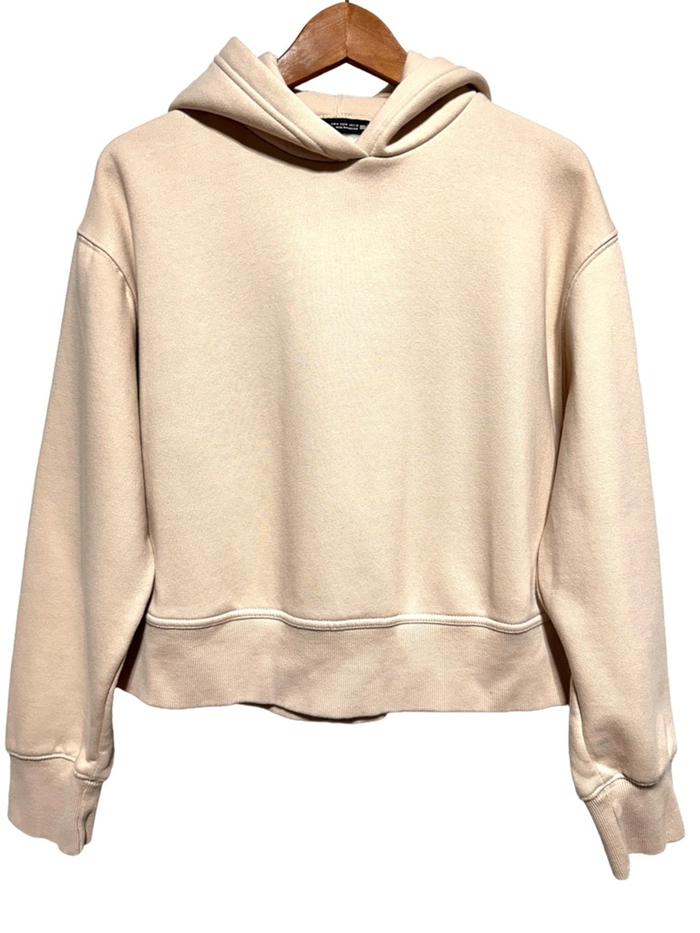Zara Cream Cropped Hoodie Minimalist Athleisure Size M